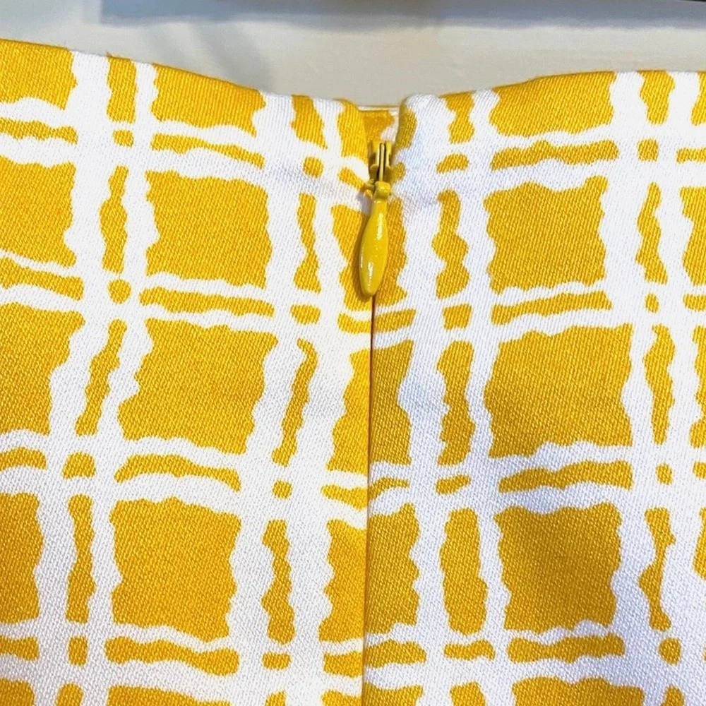 Talbots Petites Yellow White Plaid Pencil Skirt Size 12P Cotton Lined